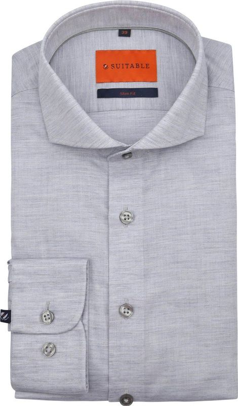 Suitable - Melange Overhemd - Grijs - Slim-fit - Katoen - Lange Mouw