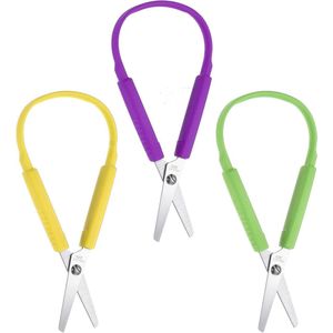 Lusschaar met handgreep 3 stuks zelfopenende lusschaar voor kinderen loopschaar voor bijzondere behoeften (groen + paars + geel)