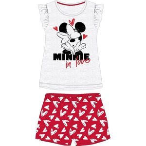 Minnie Mouse shortama/pyjama in love katoen grijs/rood maat 128