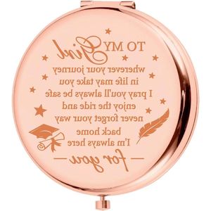 Pocket Spiegel Roestvrij Staal Gegraveerd - Compact & Rose Gold - Ideaal als Cadeau - Handige Make-up Spiegel voor Portemonnee of Tas.