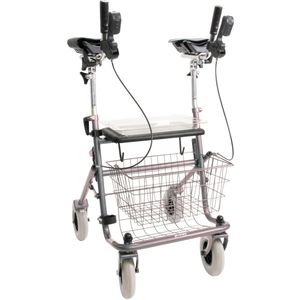 Premis Provo - Rollator - 2de Generatie - Voorzien van Verkorte Onderarmschalen - Metallic Wit met Rode biezen