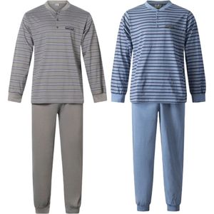 Gentlemen - 2 heren pyjama's 114237 - all season - knoophals - grijs en blauw - maat M
