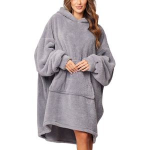 Vivisence Hoodie Deken Oversized 100x90 - Deken met mouwen One size - Blanket snuggle - Zacht & Warm - Extra groot - Universeel - Dekenkleed - Verlengde rug - Zacht materiaal - Capuchon - Draagbare deken - Relax outfit - Grijs
