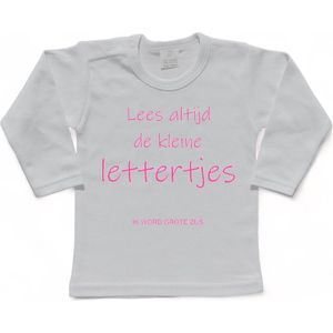 Shirt Aankondiging zwangerschap ""Lees altijd de kleine lettertjes (ik word grote zus)"" | lange mouw | Wit/roze | maat 80 zwangerschap aankondiging bekendmaking Baby big bro Sis Sister