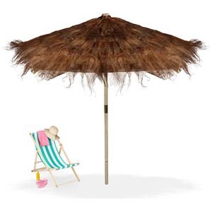 Relaxdays strandparasol Hawaï - parasol met palmhaar - tuinparasol - weerbestendig -natuur - XXL