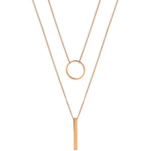 Rosé Plated Dubbel Ketting met cirkel en staafje