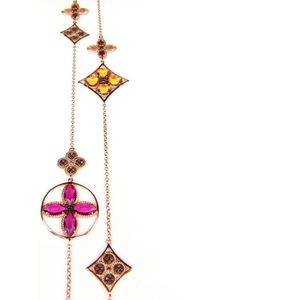 Lange zilveren collier halsketting roos goud verguld Model Inspired Beauty gezet met roze en bruine stenen