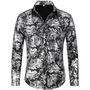 Allthemen Heren Print Langmouwen Shirt - Heren Lang Mouwen Overhemd - XL