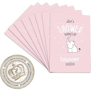FBS001 Babyshower uitnodigingen 8 stuks - invul kaarten - Babyshower meisje -Gender reveal - Kraamfeest -babyshower spelletjes invulkaarten - Babyshower invites - Baby shower feestje - Baby uitnodigingen - Uitnodiging met envelop FBS001