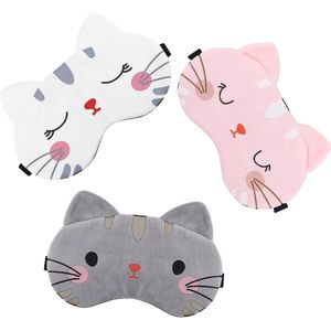 3 Pieces Cartoon Cat Sleeping Mask for Kids and Adults - Adjustable Belt - Comfortabele Soft Blindfold Eye Cover voor Slapen en Reizen