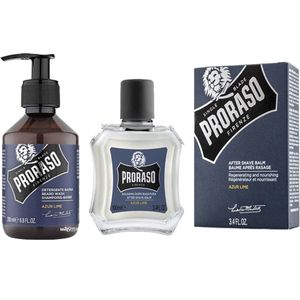Scheerset: Proraso Azur Lime Shampoo & Aftershave Balsem Set in een tasje