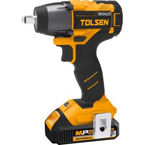 Tolsen Slagmoersleutel op Accu 20V Li-ion Brushless Industrial - 1/2"" - 300Nm - 3000 slagen/minuut - Geïntegreerde LED - Variabele Snelheid - Geleverd incl. twee 2.0Ah Li-ion accu's, snellader en opbergtas