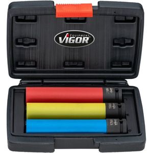 Vigor - V5933/3 Dopsleutelinzetset - 1/2 Inch - 3-delig - Kunststof Bescherming
