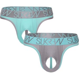 SUKREW U-Style Classic Thong Multipack 1x Peppermint + 1x Silver Sparkle - MAAT XL - Heren Ondergoed - String voor Man - Mannen Thong