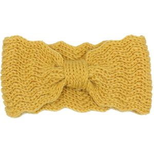 Gebreide haarband met strik - gele hoofdband - strikdetail - acryl - haarband geel - dames - one size - STUDIO Ivana