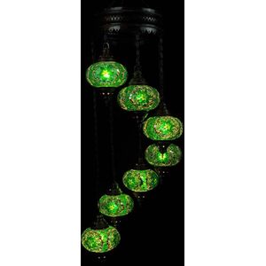 Turkse Lamp Hanglamp Mozaïek Marokkaanse Oosters Handgemaakt Kroonluchter Groen 7 bollen