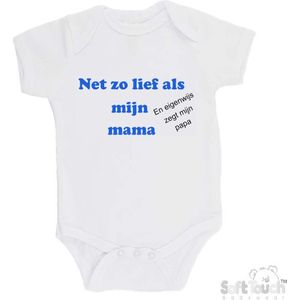 100% katoenen Romper ""Net zo lief als mijn mama en eigenwijs zegt mijn papa"" Jongens Katoen Wit/blauw/zwart Maat 56/62