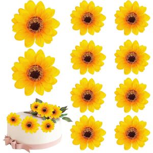 Zonnebloemtaartdecoraties - 10 stuks gepersonaliseerde taarttopper met bloemen cupcaketopper voor verjaardag, bruiloft, babyshower