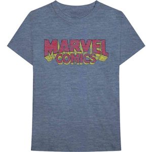 Marvel Marvel - Distressed Logo Heren T-shirt - S - Blauw