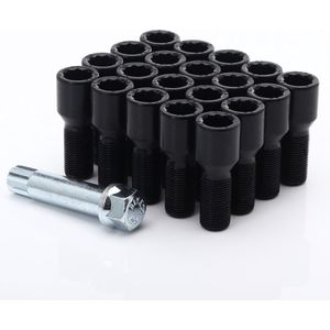 Conische wielbouten 40mm - Zwart - M12x1.25 / M12x1,25 - Set van 10 bouten + sleutel - Ster/Inbus