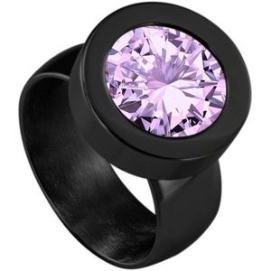 Quiges RVS Schroefsysteem Ring Zwart Glans 16mm met Verwisselbare Zirkonia Paars 12mm Mini Munt