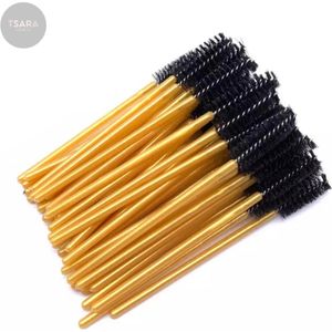 Make-upkwast - Wegwerp Wimper en Wenkbrauw Borsteltjes - Mascara Borsteltjes - 50 stuks - Goud-Zwart