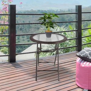 Tuintafel, ronde vouwtafel, Ø68 cm campingtafel, bijzettafel, tuindinttafel met rotandecor, voor balkon, terras, staal, bruin