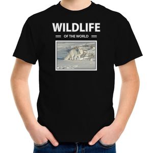 Dieren foto t-shirt Sneeuwvos - zwart - kinderen - wildlife of the world - cadeau shirt Sneeuwvossen liefhebber - kinderkleding / kleding 134/140