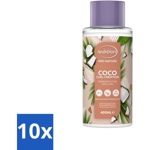 10 x Andrélon - Pro Nature - Coco Curl Creation - Shampoo - 400 ml - Krullend Haar Shampoo - Kokosolie Shampoo - Pluisvrij Haar - Natuurlijke Shampoo - Krullen Verzorging