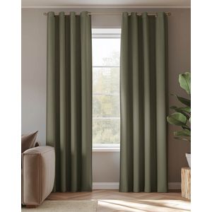 HOOMstyle kant en klaar gordijn met ringen - Verduisterend - Geschikt voor gordijnroede - 140x270cm - Groen / Olijf