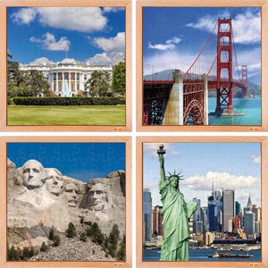 Educo 4x Kinderpuzzel Educatief Speelgoed Amerika - 40x40cm - Set van 4 fotopuzzels met verschillende moeilijkheidsgraad - Educatieve puzzel voor kinderen - Legpuzzel - Puzzel voor kinderen - Vanaf 4 jaar