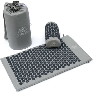Zinzenza - Spijkermat (acupressuur mat of shakti mat) met kussen - grijs