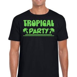 Toppers - Bellatio Decorations Tropical party T-shirt heren - met glitters - zwart/groen - carnaval/themafeest L