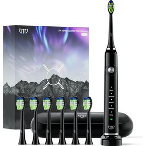 JTF Sonic P200 elektrische tandenborstel - 6 opzetborstels - Oplaadstandaard - Incl. travel case - Zwart