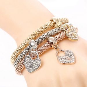 Armband dames rosegoud / goudkleurig / zilver kleurig - Hartjes Armband - Armbandjes dames goud / rose goud / zilver kleurig staal - Armbandenset 3-delig