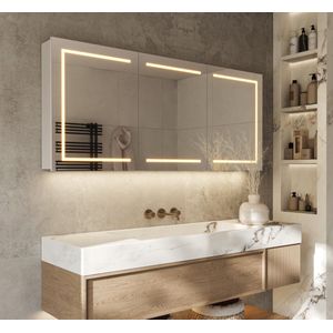 Schaere - Aluminium Badkamer Spiegelkast - Directe en Indirecte Verlichting - Spiegel Verwarming - Stopcontact - USB - Make-Up Spiegel - Sensor Schakelaar - 160×70 cm