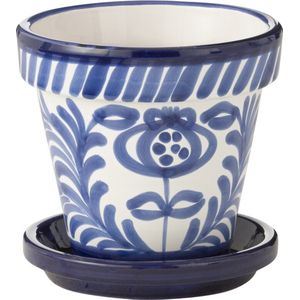 J-Line Flowerpot+Plate Granada Handmade+Painted Ceramic Cobalto Blue Small