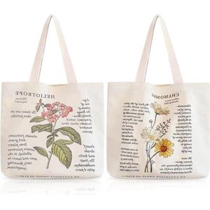 Stoffen tassen met bedrukte kamille - katoenen, jute - boodschappentas voor dames - esthetische canvas tote bag - shopper voor vrije tijd Tote bag met rits