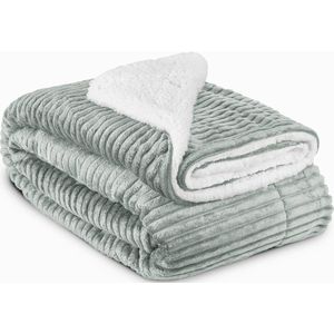 Beautissu Fleece Deken 220 x 240cm Elisa - Sherpa Deken extra zacht - Fleece Plaid Licht Grijs