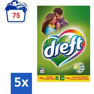Dreft - Waspoeder - Witte en Gekleurde Was - Original - 15 Wasbeurten - Bulkverpakking - 5 stuks