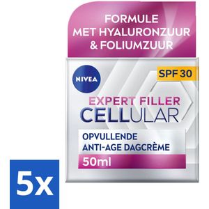 5 x NIVEA - CELLular Expert Filler Dagcrème - Anti-Veroudering Gezichtscrème - SPF 30 - Met Hyaluronzuur, Creatine & Foliumzuur - 50 ml - Anti-aging Crème - Rimpelverlichting - Huidverjonging - SPF 30 - Hyaluronzuur Crème