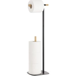 Navaris toiletrolhouder voor meerdere rollen - 16,5 x 19 x 65 cm - Staande houder van bamboe en metaal - Zwart/lichtbruin