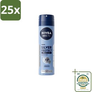 25 x Nivea - Men - Deodorant - Spray - Silver Protect Polar Blue - 150 ml - Grootverpakking - Anti-transpirant - Zilverionen - 72 Uur Bescherming - Deodorant Spray - Mannelijke Geur