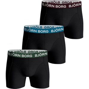 Björn Borg boxershorts Essential (3 pack) - Cotton Stretch boxers normale lengte - zwart met gekleurde tailleband - Maat: M