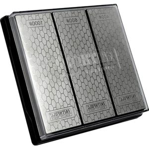 Triple Diamond Sharpening Stones Set - Coarse 400 G, Medium 600 G, Fine 1000 G - Including Non-Slip Base