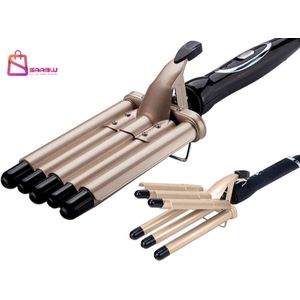 Professionele Haar Waver – Triple Krultang – 2 Temperatuurstanden – Keramische Coating – Golvenkrultang – Goudkleurig – wafeltang haar – wave krultang - 46297