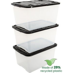IRIS Topbox Opbergbox - 45L - Kunststof - Transparant/Zwart - Set van 3