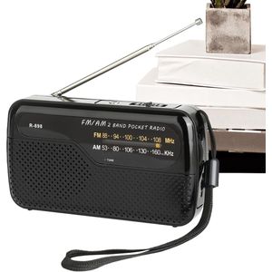 Noodradio - Draagbare radio - 12 cm - Gemakkelijk mee te nemen - Onmisbaar in een noodpakket - Werkt op batterijen voor noodhulp - Ideaal voor buitensporten, sportschool, vrije tijd en reizen. - Zwart