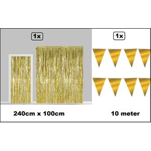 Set Folie gordijn metallic 2,4m x 1m goud + vlaggenlijn goud - geleverd als EAN 8720823884220