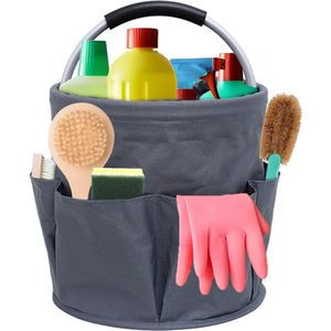 Reinigingsbak met handvat, 17L reinigingsemmer organizer, draagbare multifunctionele zak, grote capaciteit, reinigingsbak, opvouwbare opbergmand, reinigingshouder voor thuis, tuin (grijs)